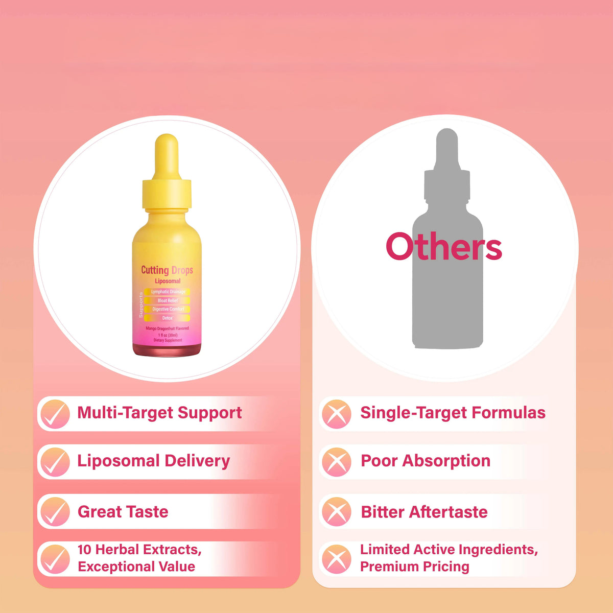 LeeFar Cutting Drops – Lymphatic-Focused Debloat Formula with Dandelion, Cleavers, Burdock & Elderberry for Lymphatic Drainage, Bloat Relief, Digestive Comfort and Detox – Mango Dragonfruit Flavor, 30 Servings