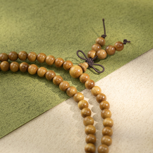 Sandalwood 108 Bead Mala: Golden Grain Sandalwood Prayer Beads