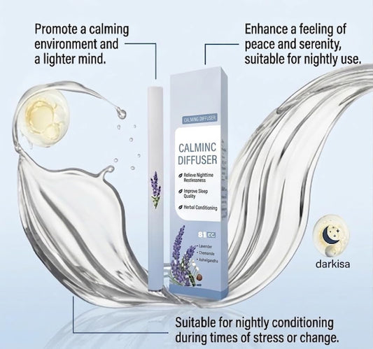 Calming diffuser graphic with lavender and chamomile