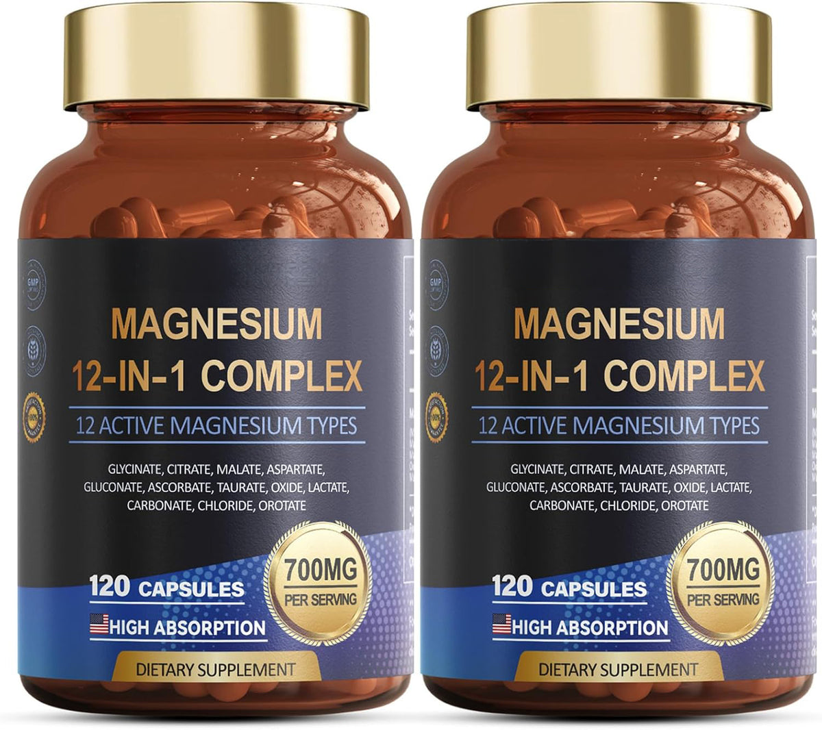 Totaria Magnesium Complex 700mg 12 in 1 Magnesium Supplement with Glycinate Citrate Malate Oxide Taurate Aspartate Orotate Magnesium Relaxation,Muscle,Heart Support, Vegan 120 Capsules