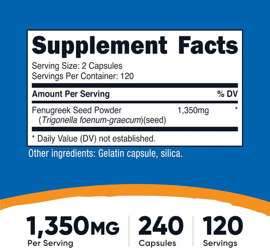 Nutricost Fenugreek Seed 1350mg, 240 Capsules, Gluten Free, GMO-Free