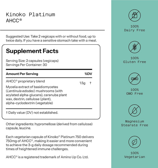 Supplement Facts panel for the AHCC capsules