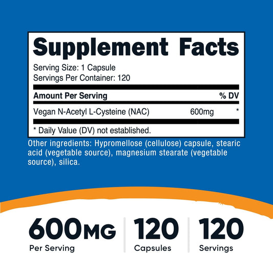 Nutricost N-Acetyl L-Cysteine (NAC) 600mg, 120 Vegetarian Capsules