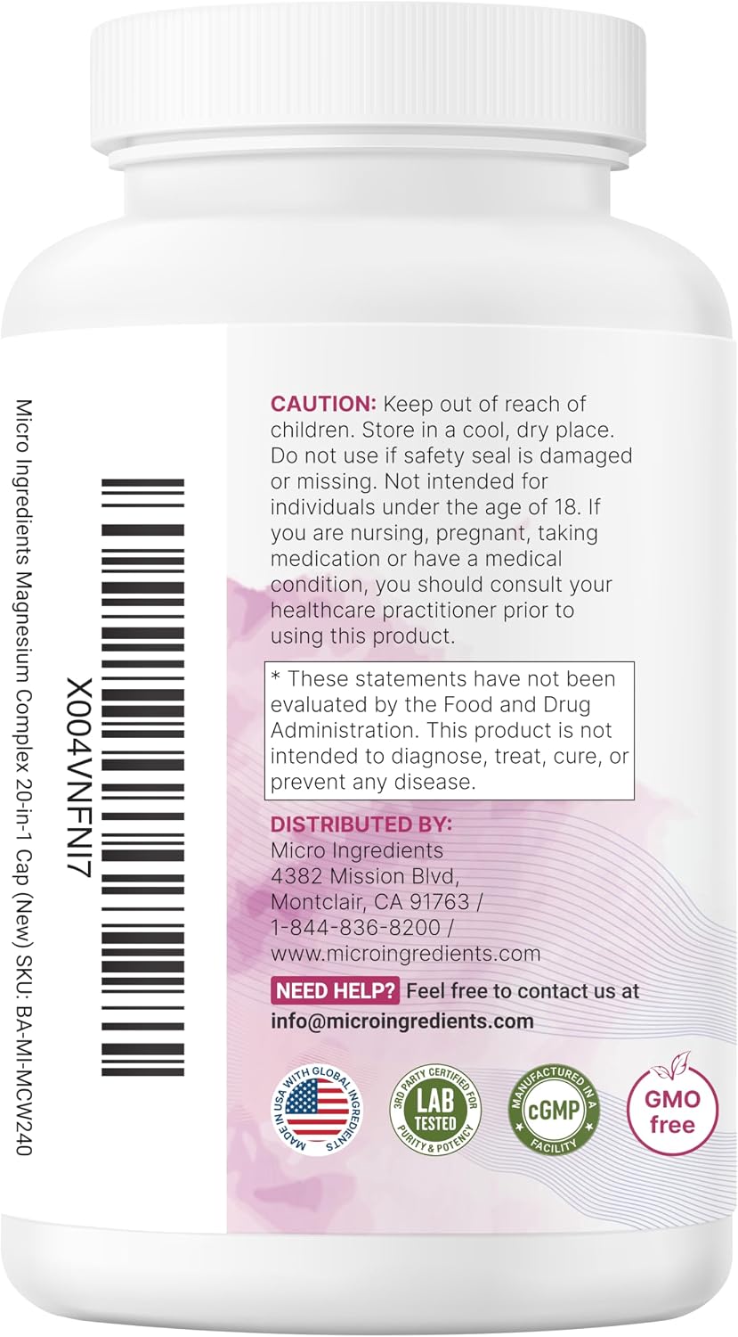 Back label and caution information for the magnesium capsules