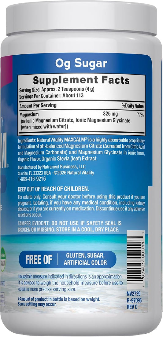 Supplement Facts panel for the magnesium drink mix