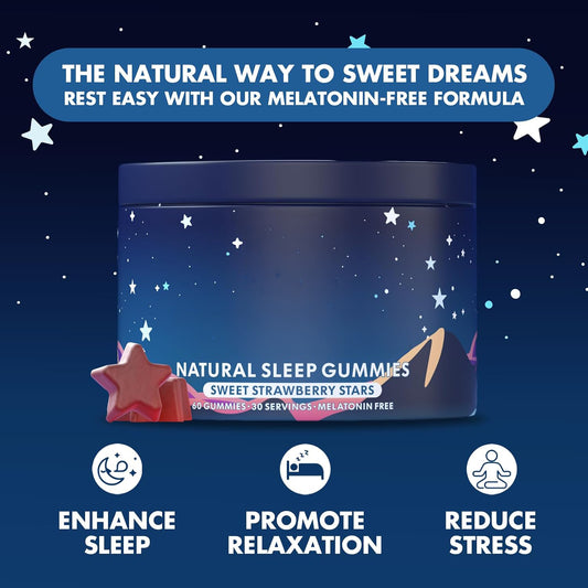 LullaBites - Natural Sleep Gummies - Made in USA - With 5-HTP, L-Theanine, Magnesium & Valerian Root - Melatonin Free - Vegan - Halal - Sugar, Gluten Free - Sweet Strawberry - 60 Gummies - 30 Servings