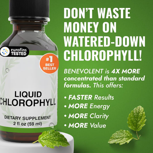 Benevolent Chlorophyll Liquid Drops for Internal Freshness, Peppermint