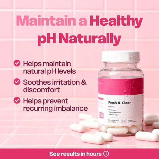 Her Fantasy Box | Fresh & Clean – Boric Acid for pH Balance, Odor Control & Comfort – 30 Count