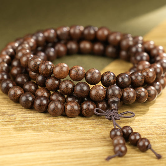 Golden Silk Sandalwood 108 Bead Mala: Handcrafted Prayer Beads