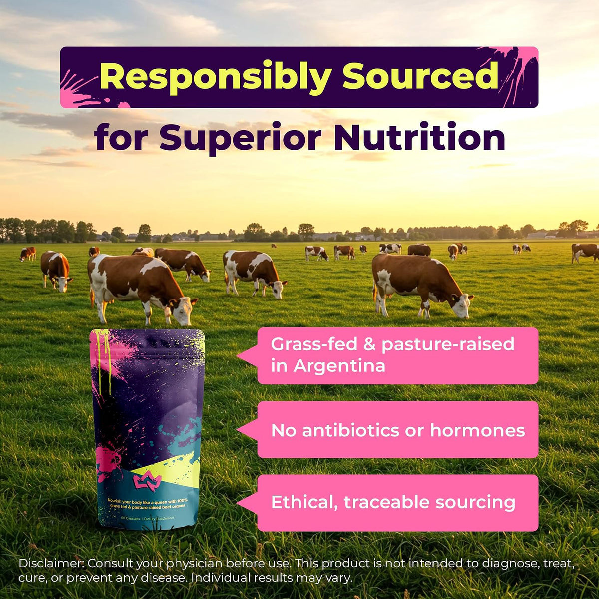 Primal Queen Grass Fed Beef Organ Supplement for Women, 60 Capsules