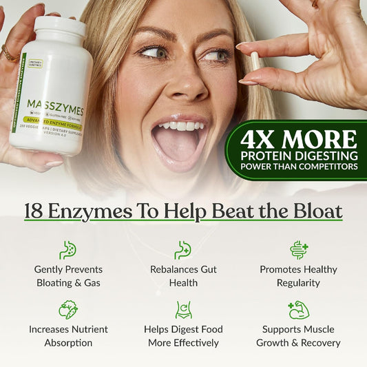 Digestive enzymes bottle with 18 enzymes and 322,000 HUT callout