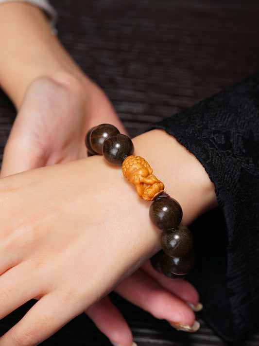 VerdantStrand Petrified Wood & Laughing Buddha Amulet Bracelet