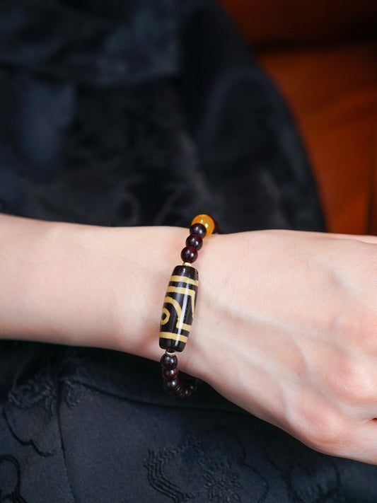 VerdantStrand Red Sandalwood & Dzi Bead Amulet Bracelet