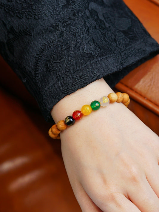 VerdantStrand Cypress Wood & Five Elements Amulet Bracelet