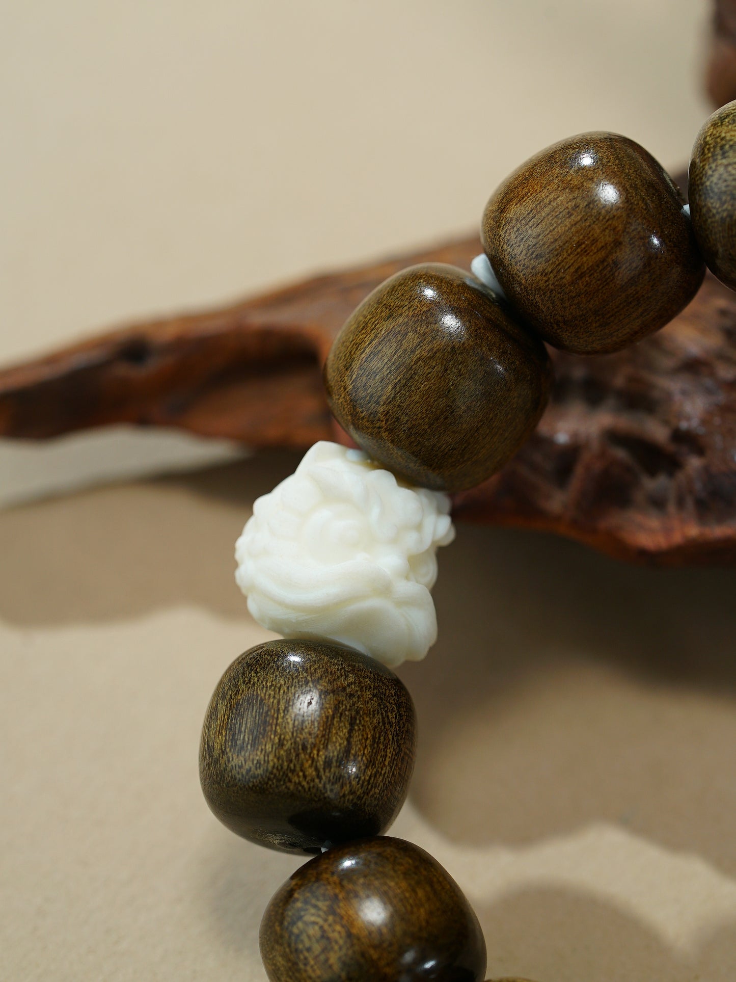 VerdantStrand Petrified Wood & Lion Amulet Bracelet