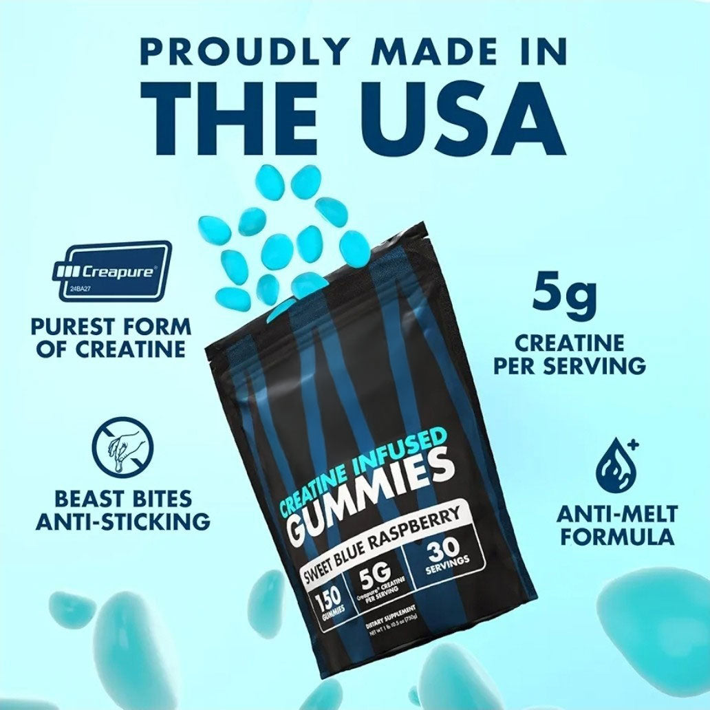 Hand picking a blue raspberry creatine gummy