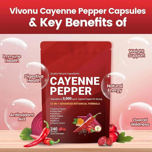 VivoNu Cayenne Pepper Softgels Supplement - 240 Capsules NEW FREE SHIP