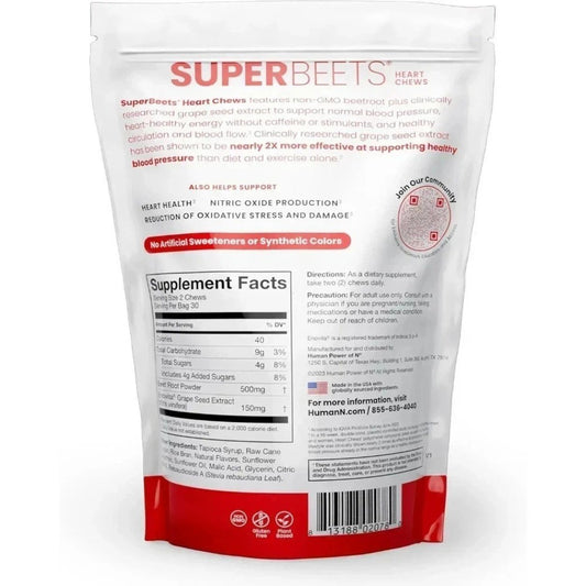 Back label and Supplement Facts for the heart chews