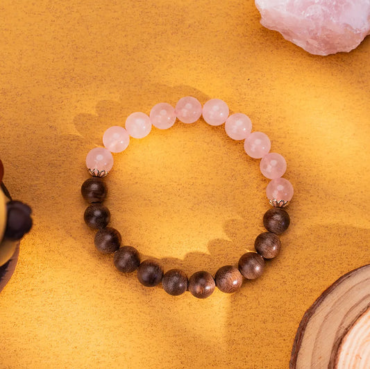 A Gift of Self-Love and Love—Rose Quartz and Sandalwood Gemstone Bracelet