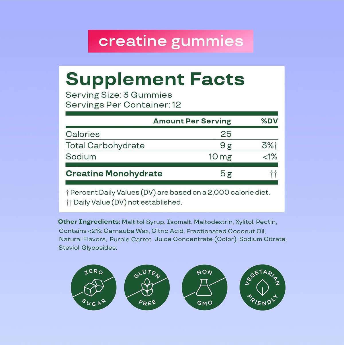 Sugar-Free Creatine Monohydrate Gummies – 5,000mg Daily Performance & Focus Chews (Mixed Berry, 36ct)
