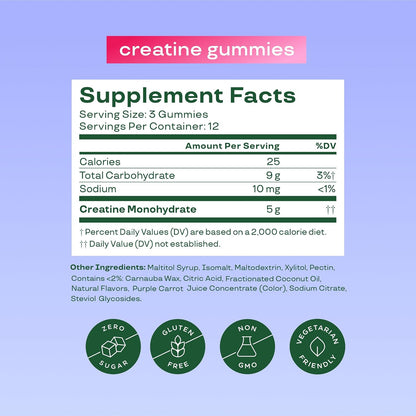 Sugar-Free Creatine Monohydrate Gummies – 5,000mg Daily Performance & Focus Chews (Mixed Berry, 36ct)