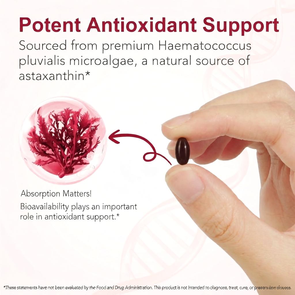 Natural Astaxanthin 12mg with Coconut Oil for Skin & Eye Health - 120 Softgels