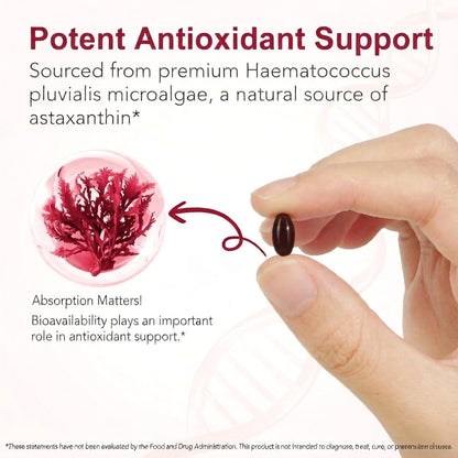 Natural Astaxanthin 12mg with Coconut Oil for Skin & Eye Health - 120 Softgels
