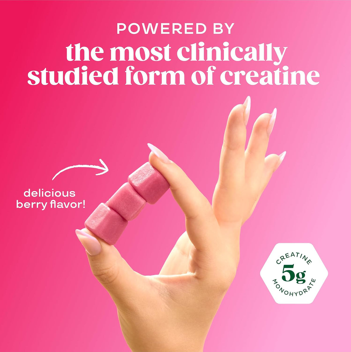 Sugar-Free Creatine Monohydrate Gummies – 5,000mg Daily Performance & Focus Chews (Mixed Berry, 36ct)