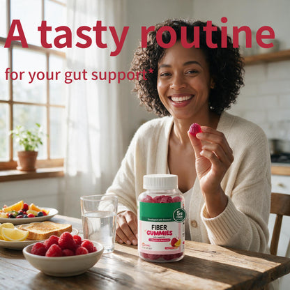Fiber Gummies – 5g Prebiotic Fiber, 0g Sugar, Vegan, Raspberry Lemon, 60 Gummies