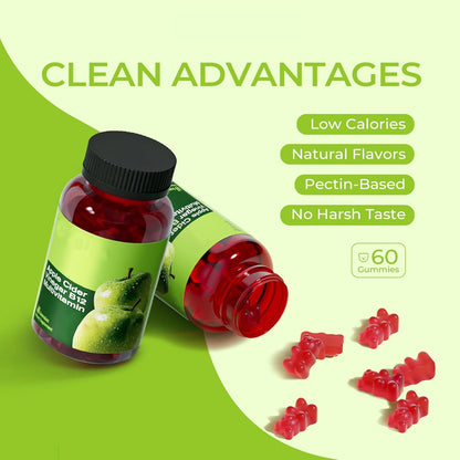 Sugar-Free Apple Cider Vinegar Gummies with "The Mother" & Vitamin B12 (60 Count)