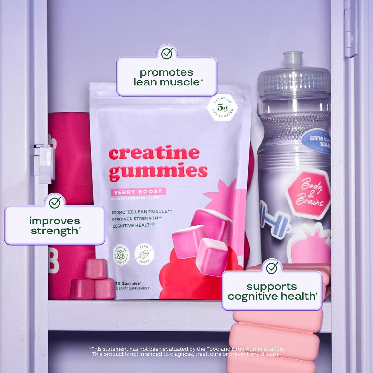 Sugar-Free Creatine Monohydrate Gummies – 5,000mg Daily Performance & Focus Chews (Mixed Berry, 36ct)