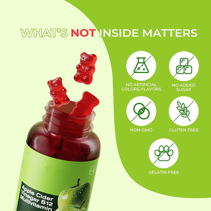 Sugar-Free Apple Cider Vinegar Gummies with "The Mother" & Vitamin B12 (60 Count)