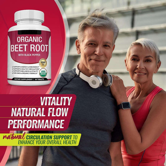 Organic Beet Root Tablets 2040mg – Plant-Based Superfood with Black Pepper Extract for Daily Vitality & Energy (90 Tablets)