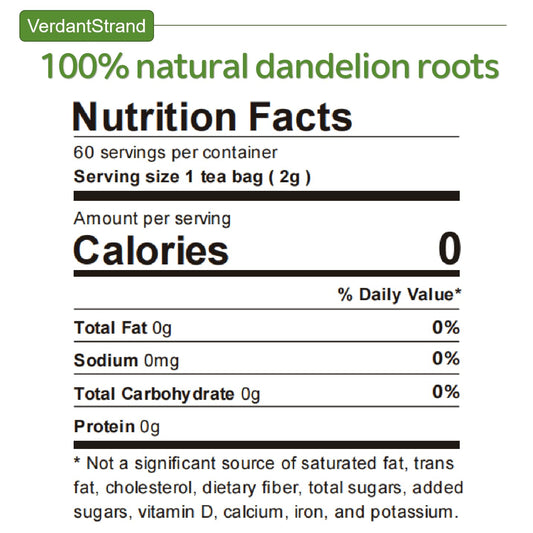 VerdantStrand 100% Natural & Pure dandelion root tea for liver & kidney health - 60 Tea Bags herbal tea with dandelion Leaf & Root- traditional Chinese tea，No Sugar, Caffeine-Free
