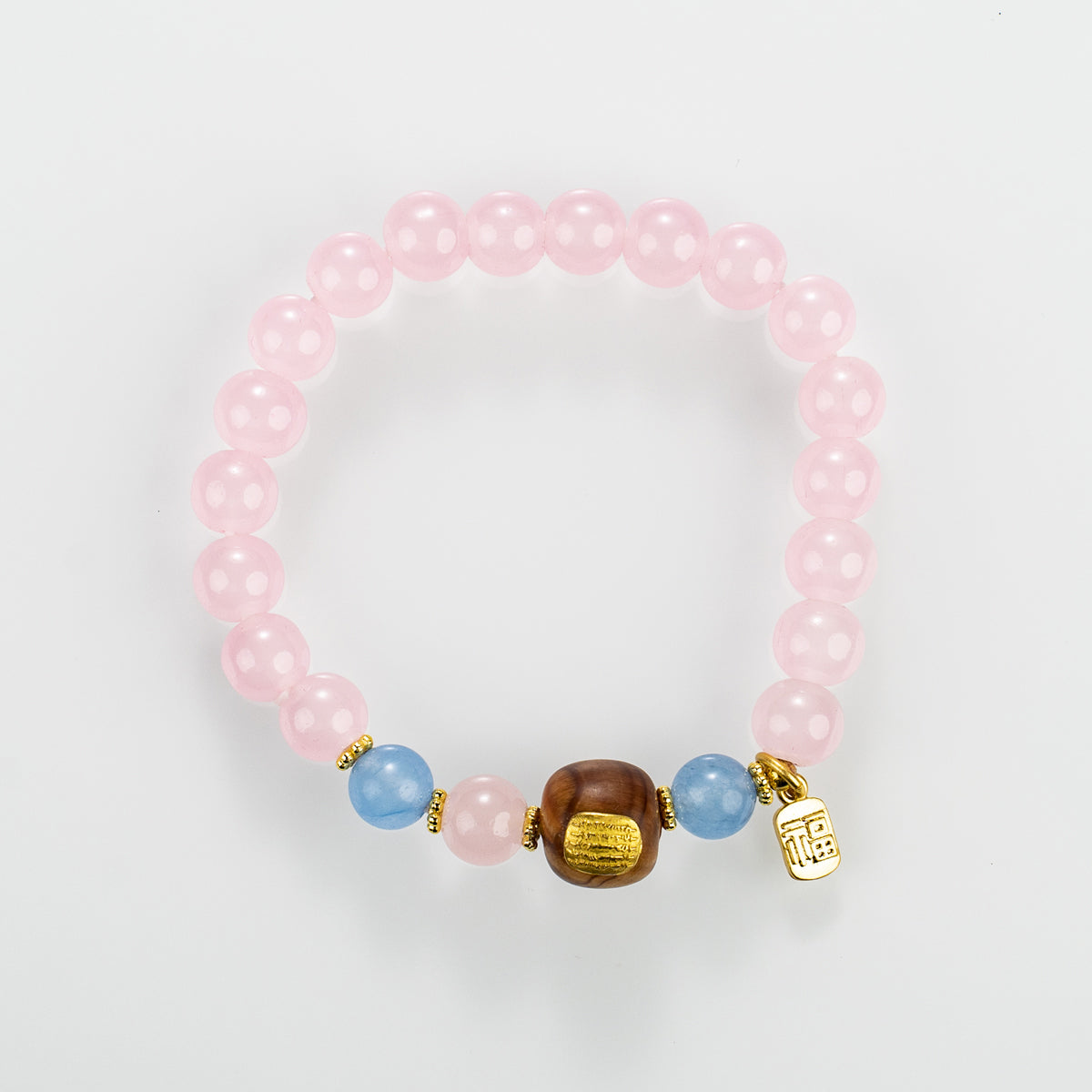 Scripted Harmony Bracelet: Pink Agate & Cliff Cypress with Five Mantras