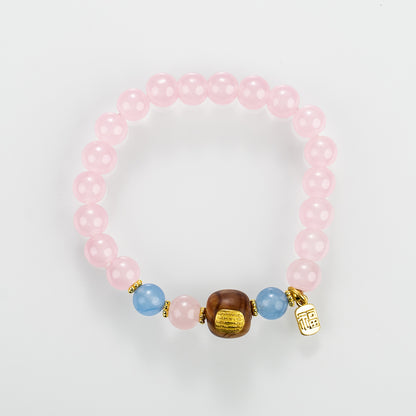 Scripted Harmony Bracelet: Pink Agate & Cliff Cypress with Five Mantras