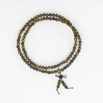 Green Sandalwood 108 Bead Mala: Natural Wood Meditation Beads