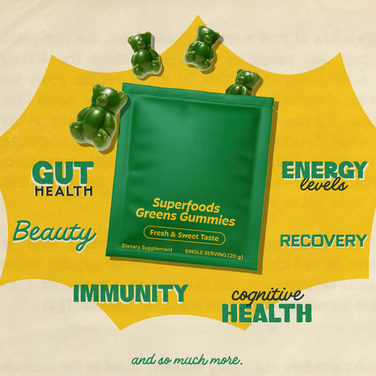 Grüns Superfood Gummy Bears: Comprehensive nutrition supplement with 60+ ingredients: Vitamins and Minerals, Prebiotics for Digestive Health, Adaptogens, Chlorophyll, Chlorella, Fruits and Vegetables, Gluten Free, Vegan, Third Party Tested