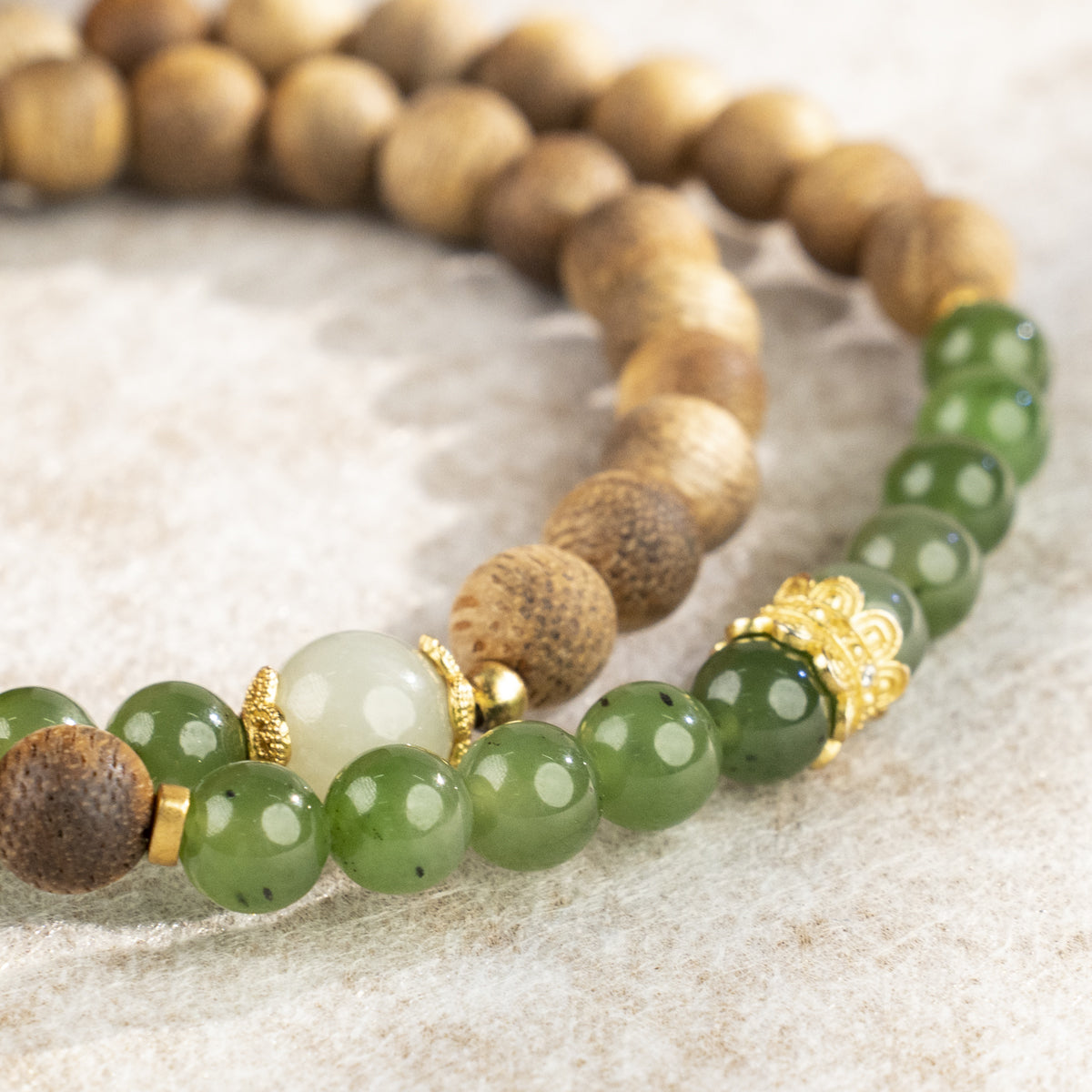 Green Jade & Agarwood Double-Wrap Bracelet — Renewal, Strength & Serenity