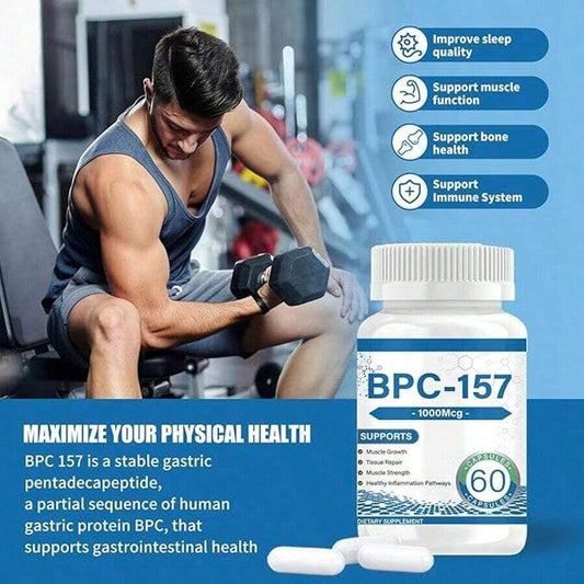 BPC-157 Peptide Capsules 1000mcg-Rapid Muscle & Gut Repair, Anti-Nflammatory Support,Tissue Regeneration | Non-GMOGluten-Freel Gym Supplement Healthcare Nutrition Benefits Fitness Edible