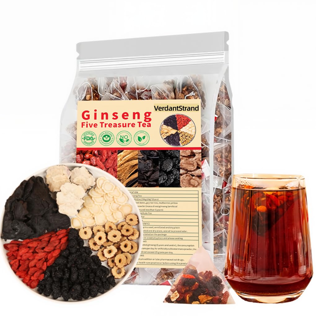 Ginseng Five Treasures Tea, Natural Chinese Herbal Kidney Cleanse detox Tea for Men and Women