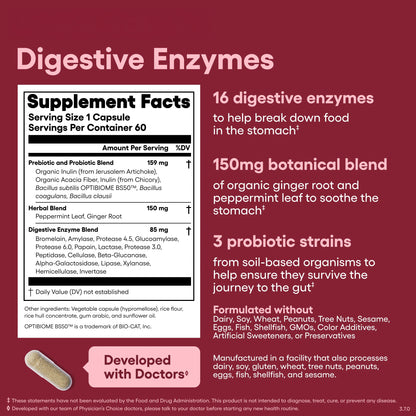 Physician's Choice Digestive Enzymes - Bloating & Mealtime Discomfort Support with Probiotics + Prebiotics for Digestion & Gut Health