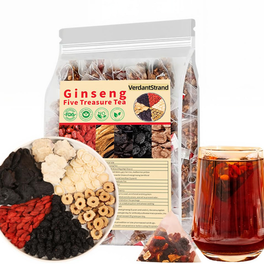 Ginseng Five Treasures Tea, Natural Chinese Herbal Kidney Cleanse detox Tea for Men and Women