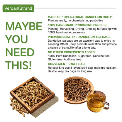 VerdantStrand 100% Natural & Pure dandelion root tea for liver & kidney health - 60 Tea Bags herbal tea with dandelion Leaf & Root- traditional Chinese tea，No Sugar, Caffeine-Free