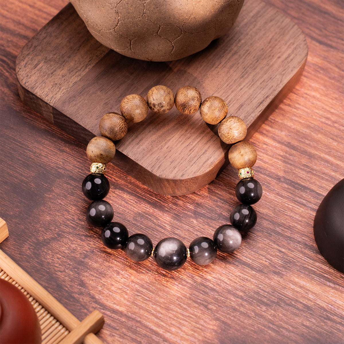 Agarwood & Obsidian Bracelet Calm Compass Agarwood Obsidian for emotional healing