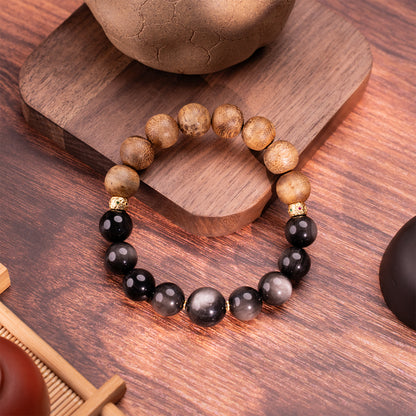 Agarwood & Obsidian Bracelet Calm Compass Agarwood Obsidian for emotional healing
