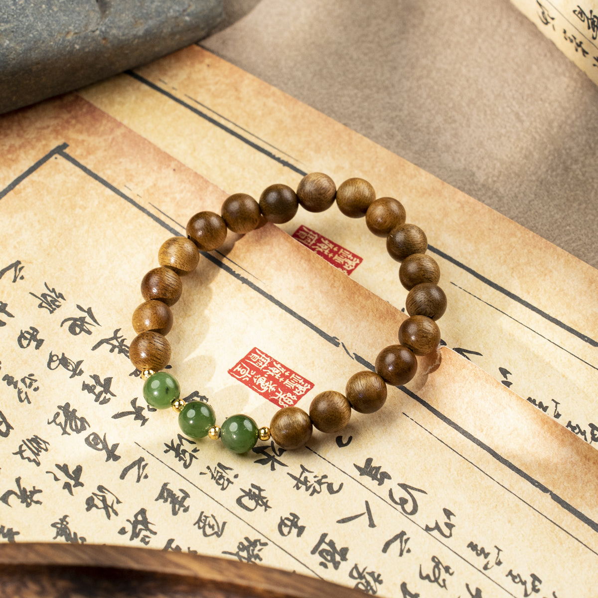 Hainan Agarwood & Green Jade Bracelet: Grounding Harmony and Renewal