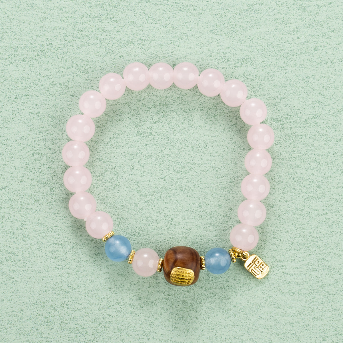 Scripted Harmony Bracelet: Pink Agate & Cliff Cypress with Five Mantras