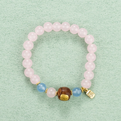 Scripted Harmony Bracelet: Pink Agate & Cliff Cypress with Five Mantras
