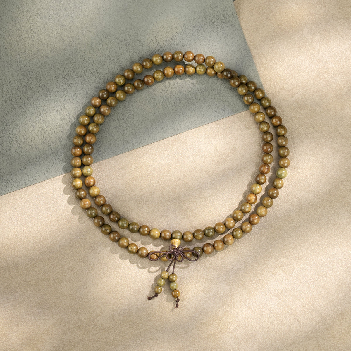 Green Sandalwood 108 Bead Mala: Natural Wood Meditation Beads